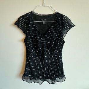 Polka Dot Cap Sleeve V Neck Blouse